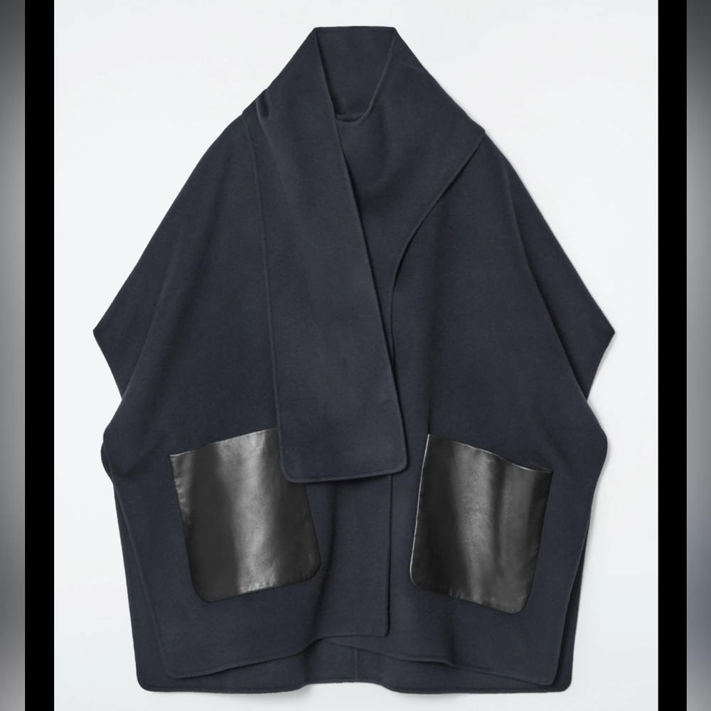 COS Double-Faced Wool Scarf Cape Leather Pockets